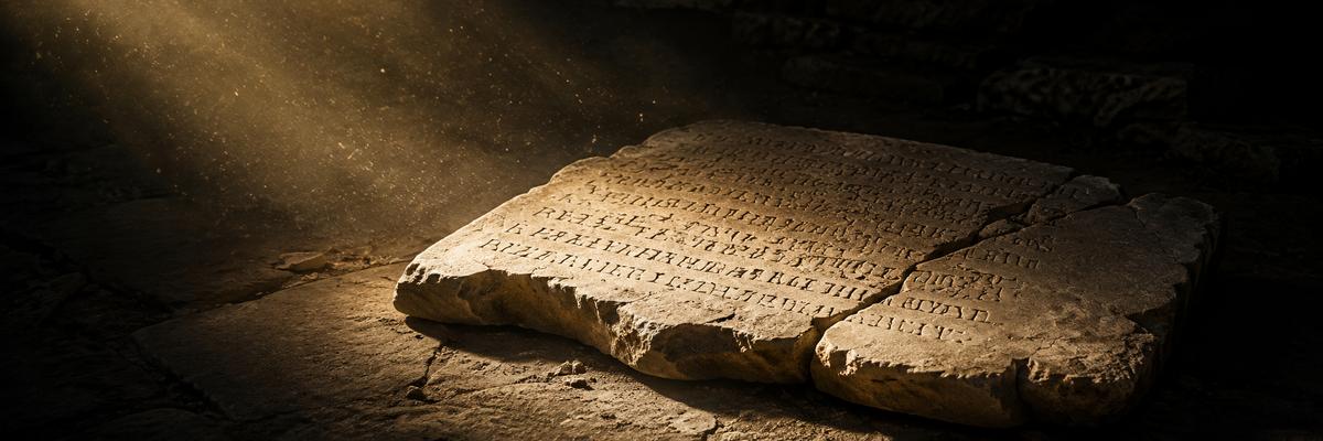 Ancient stone tablet with carved text — echoing the timeless observations of Thucydides